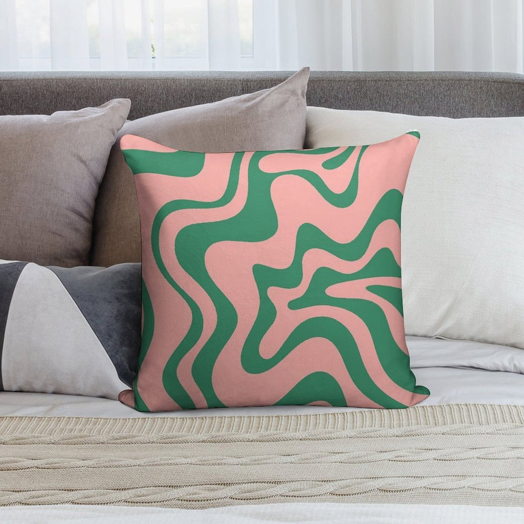 Liquid Swirl Contemporary Abstract Pattern in Pink And Green Soft Bedroom Essential Throw Pillow