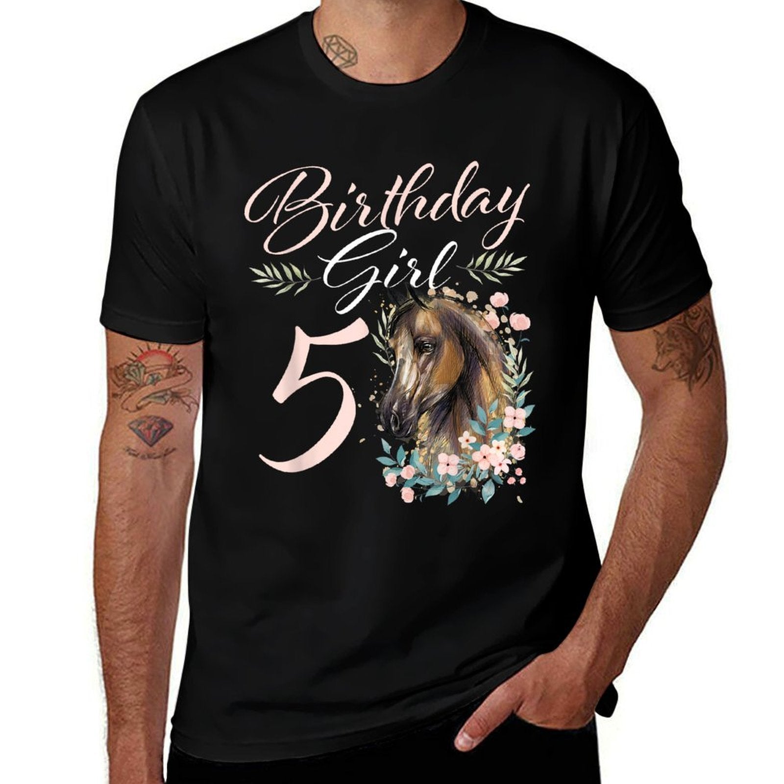 5th Birthday Girl Horse Lover 5 Years Old Bday  Polyester Blend T-Shirt