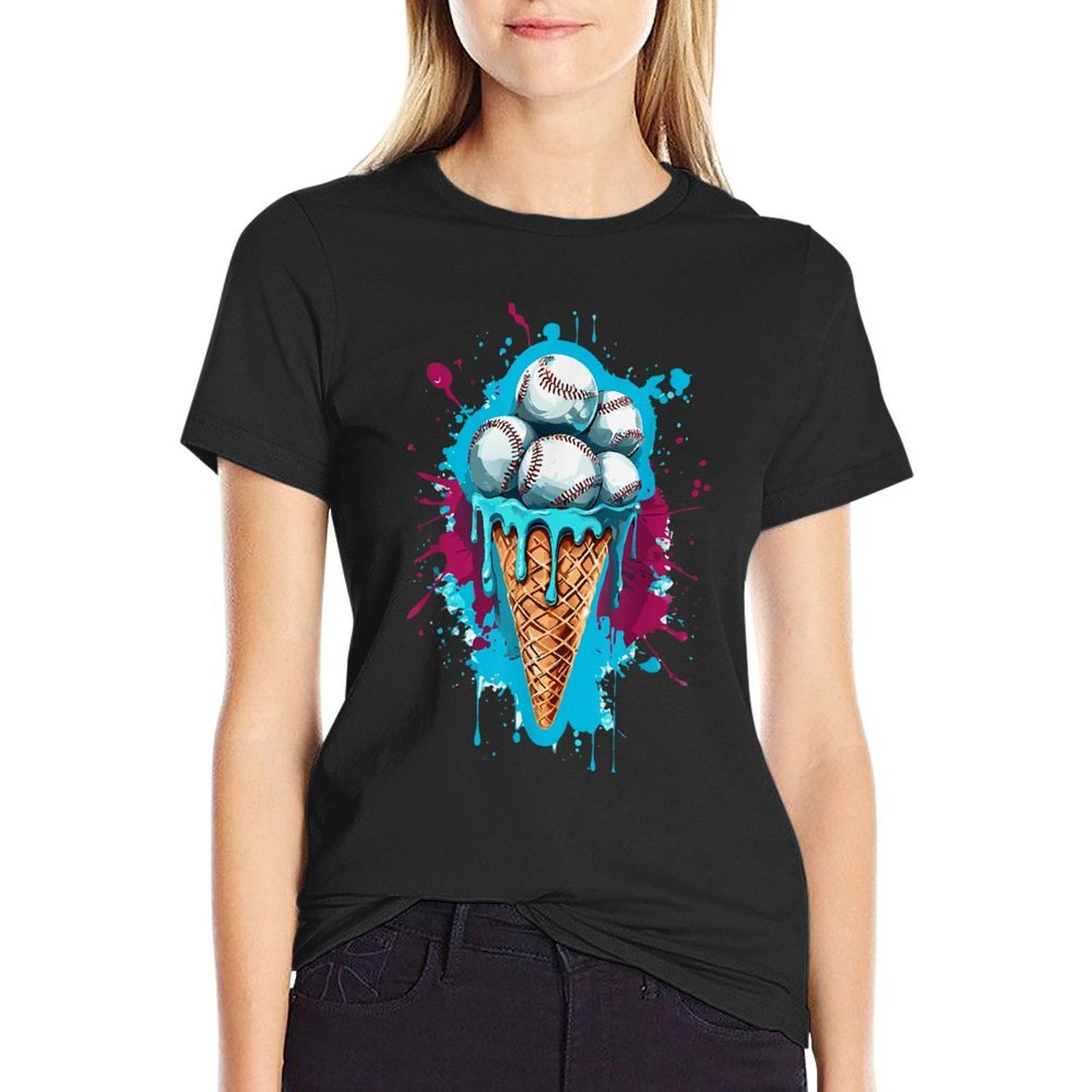 Baseball Ice Cream Watercolor  Easy-care T-Shirt