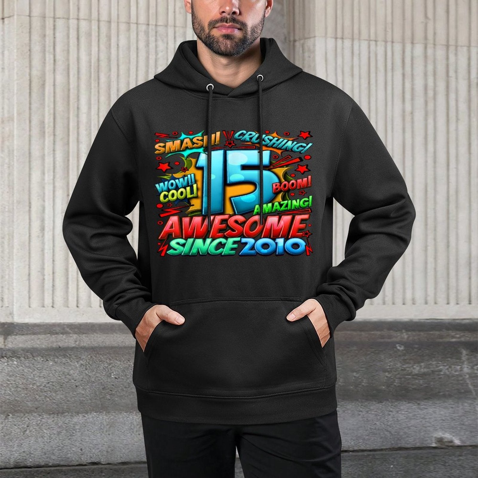 New Comic Style Birthday Gifts 2025 For Boys 15th Birthday Boy Unisex-Kids Black Small Crew Neck Pilling-Resistant Hoodie