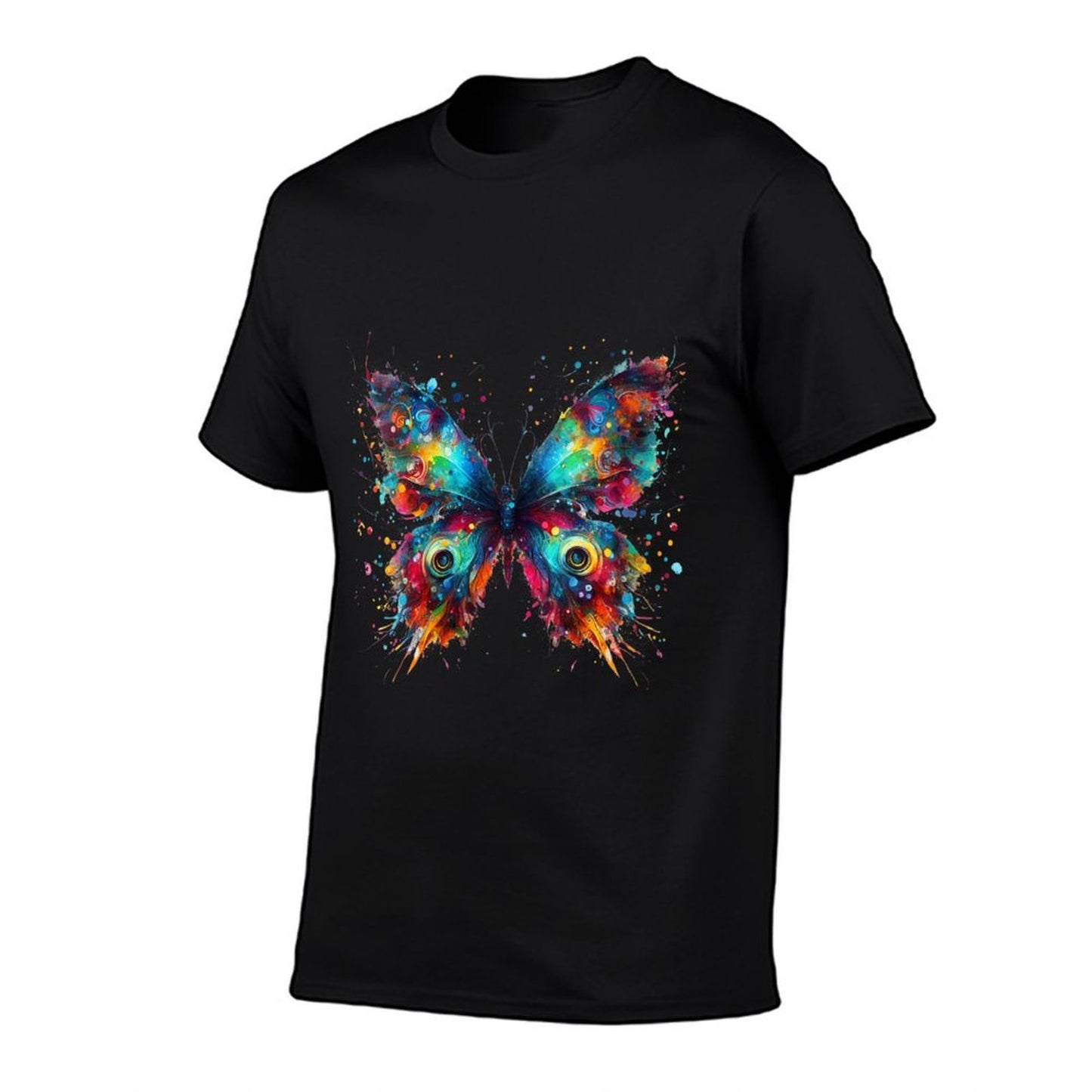 Womens Abstract Art, Colorful Splashes Of Paint A Butterfly  Durable T-Shirt