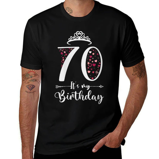 Womens 70 It's My Birthday Hearts Crown 70th Birthday Gifts For Her  Summer-ready Fabric T-Shirt