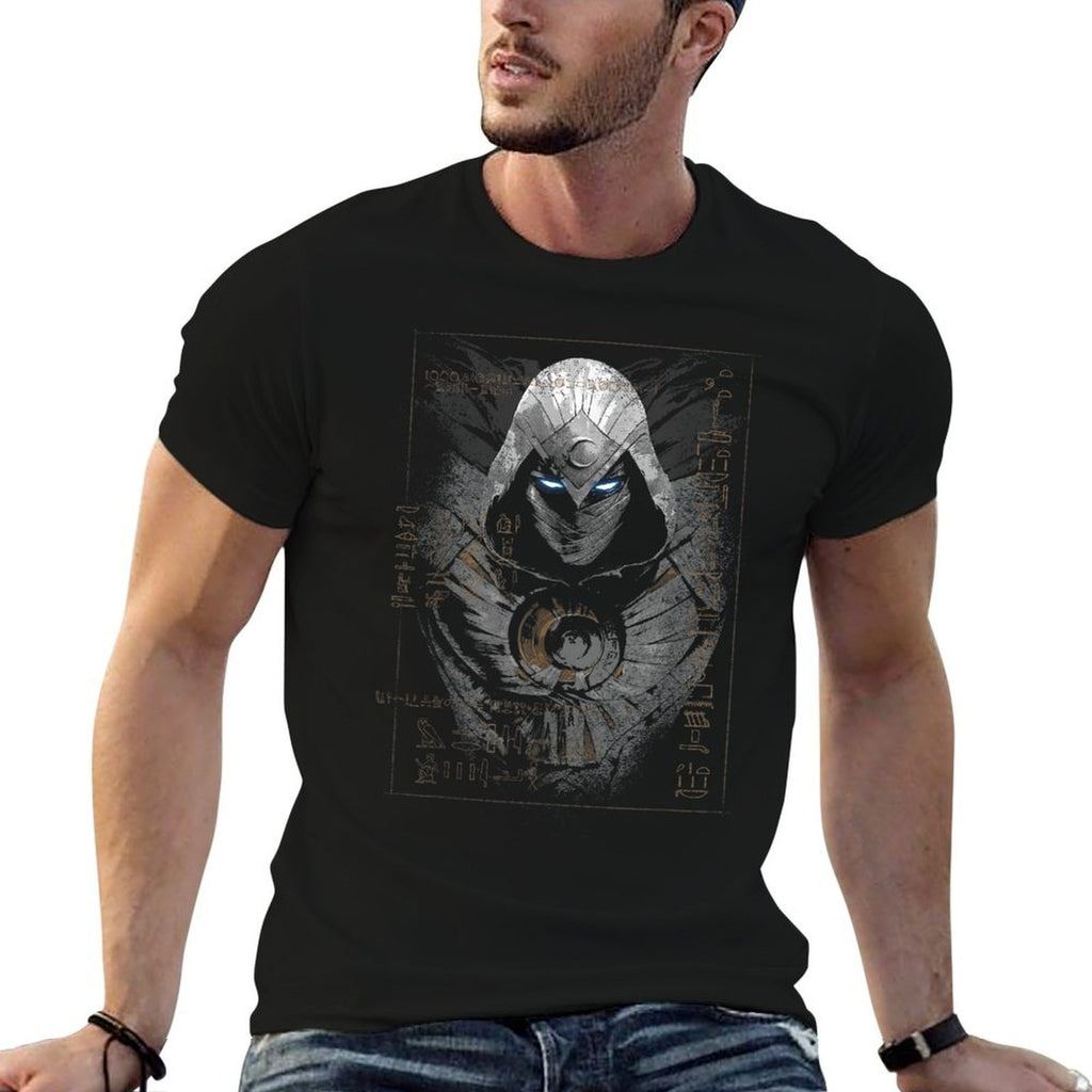 Marvel Moon Knight Glowing Eyes Egyptian Hieroglyphs  Rolled Sleeves T-Shirt