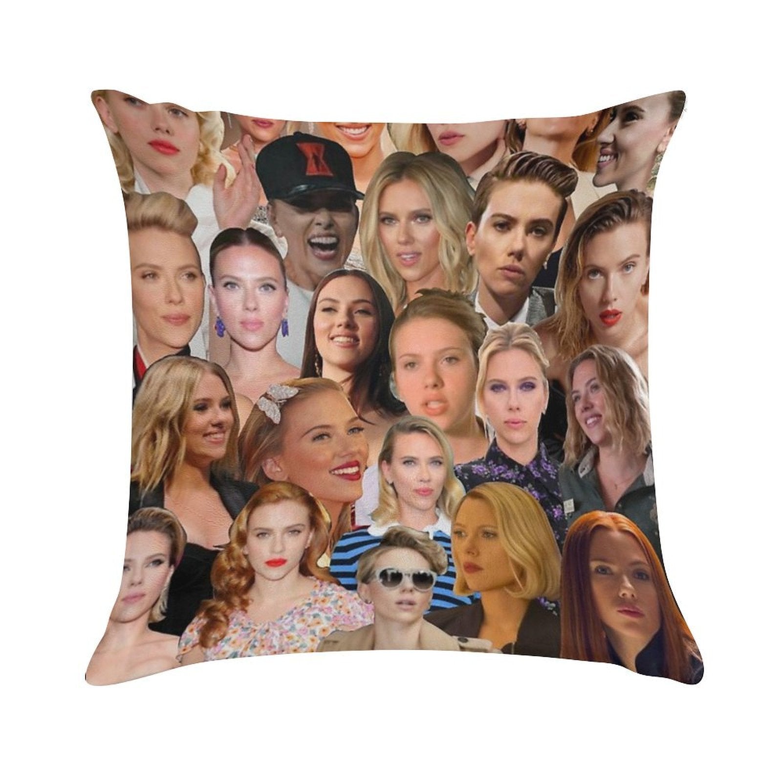 Scarlett Johansson Photo Collage Soft Reinforced Edging Throw Pillow