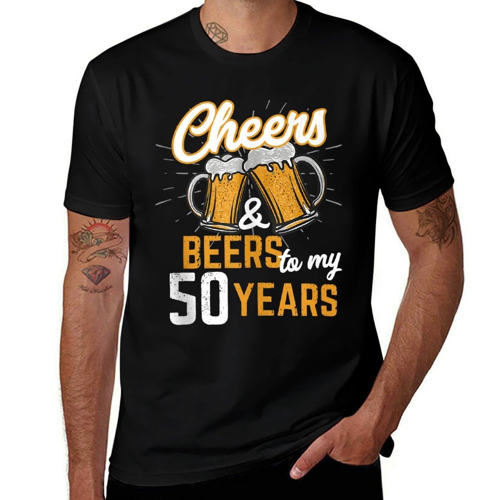 Cheers And Beers To My 50 Years, Funny 50th Birthday  Rolled Sleeves T-Shirt