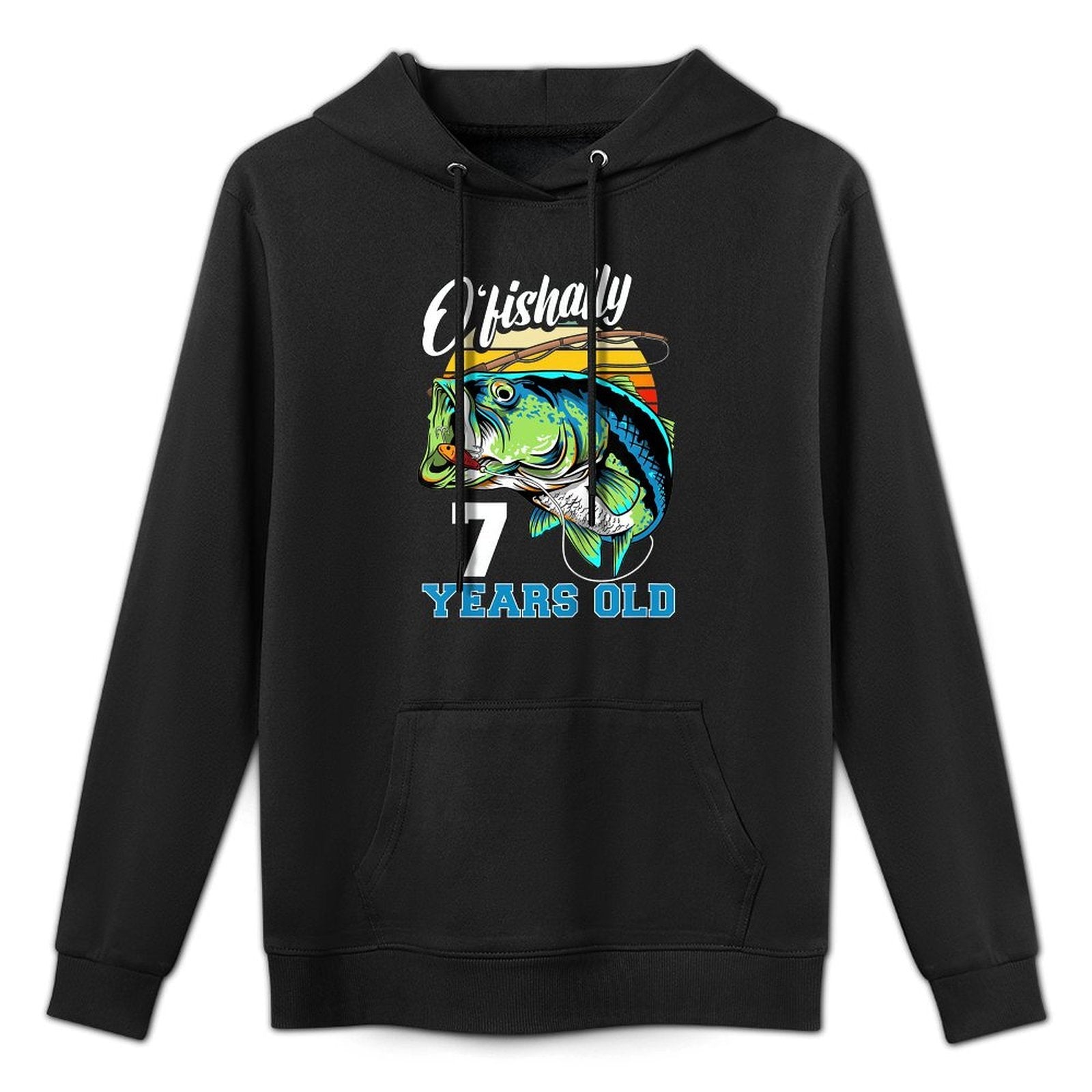 Kids Ofishally 7 Years Old Fisherman 7th Birthday Fishing Shrink-Resistant Hoodie