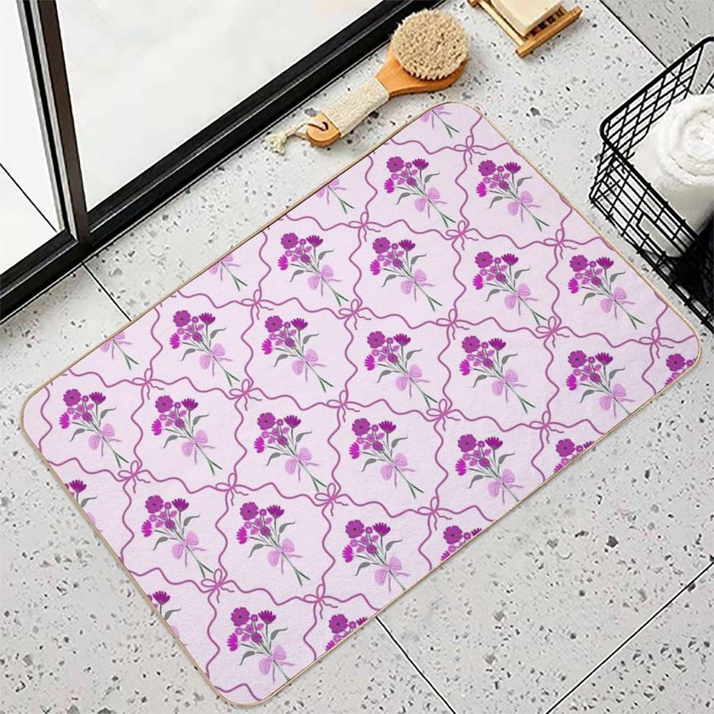 Pink Purple Flowers Branches on Pink Bakground  Rapid-Drying Bath Mat