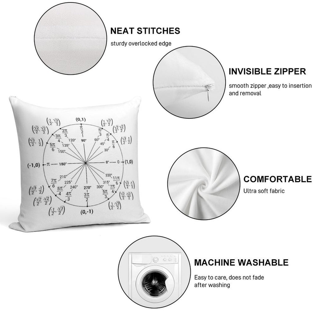 Unit Circle Nerdy Math Guide Soft Fade-Resistant Throw Pillow