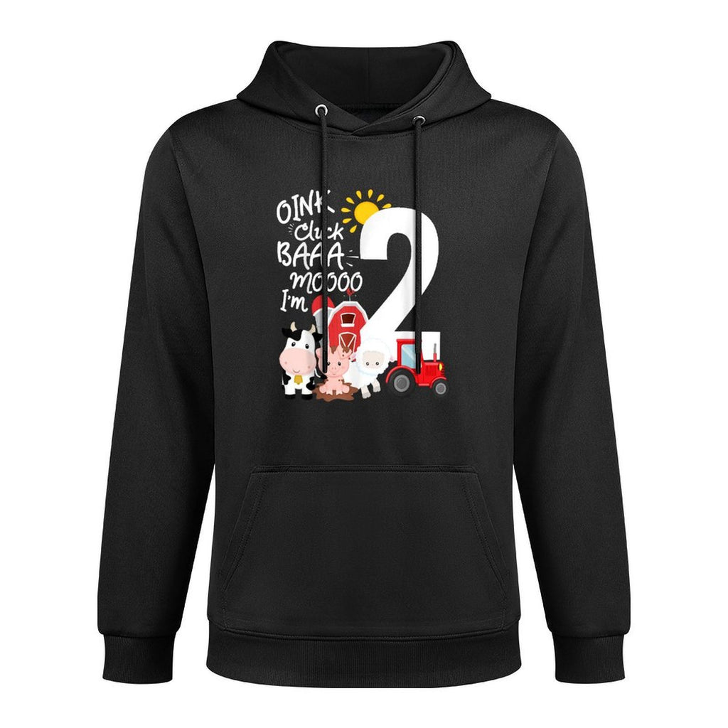 Oink Cluck Baa Moo I'm 2 Farm Theme Birthday 2 Yrs Old Medium-Weight Fabric Hoodie