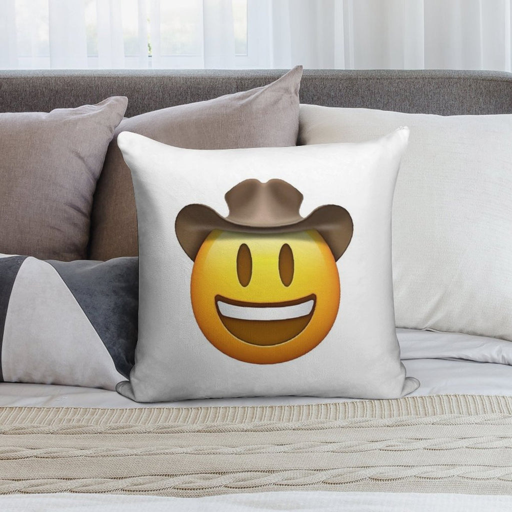 Cowboy Hat Smiley Face Emoji Soft Luxury Feel Throw Pillow