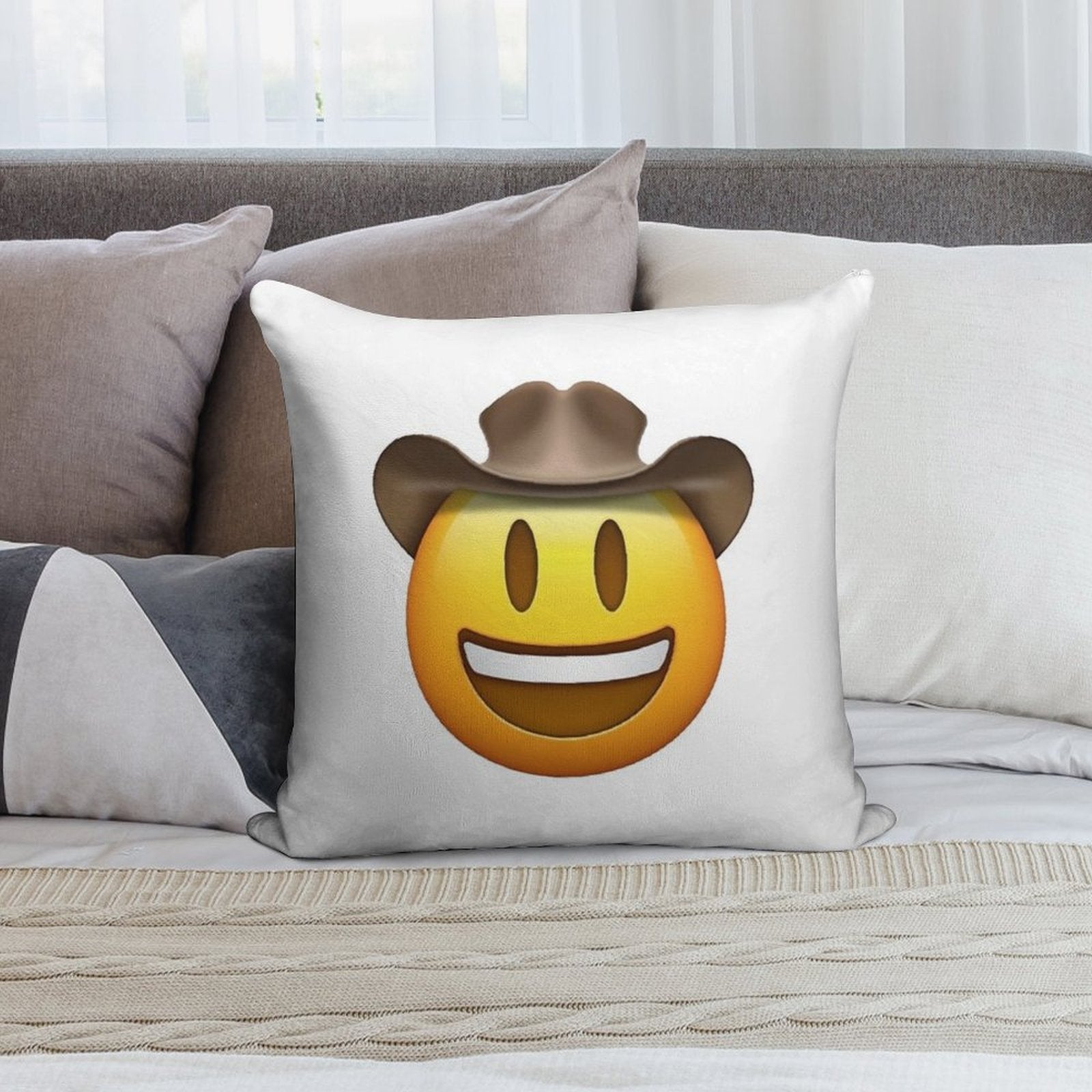 Cowboy Hat Smiley Face Emoji Soft Luxury Feel Throw Pillow