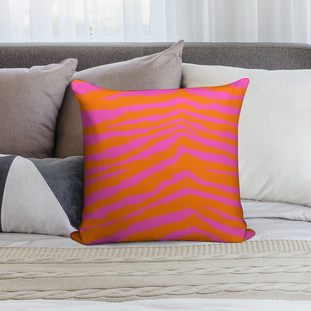 Pink And Orange Zebra Print Soft Luxury Feel Throw Pillow