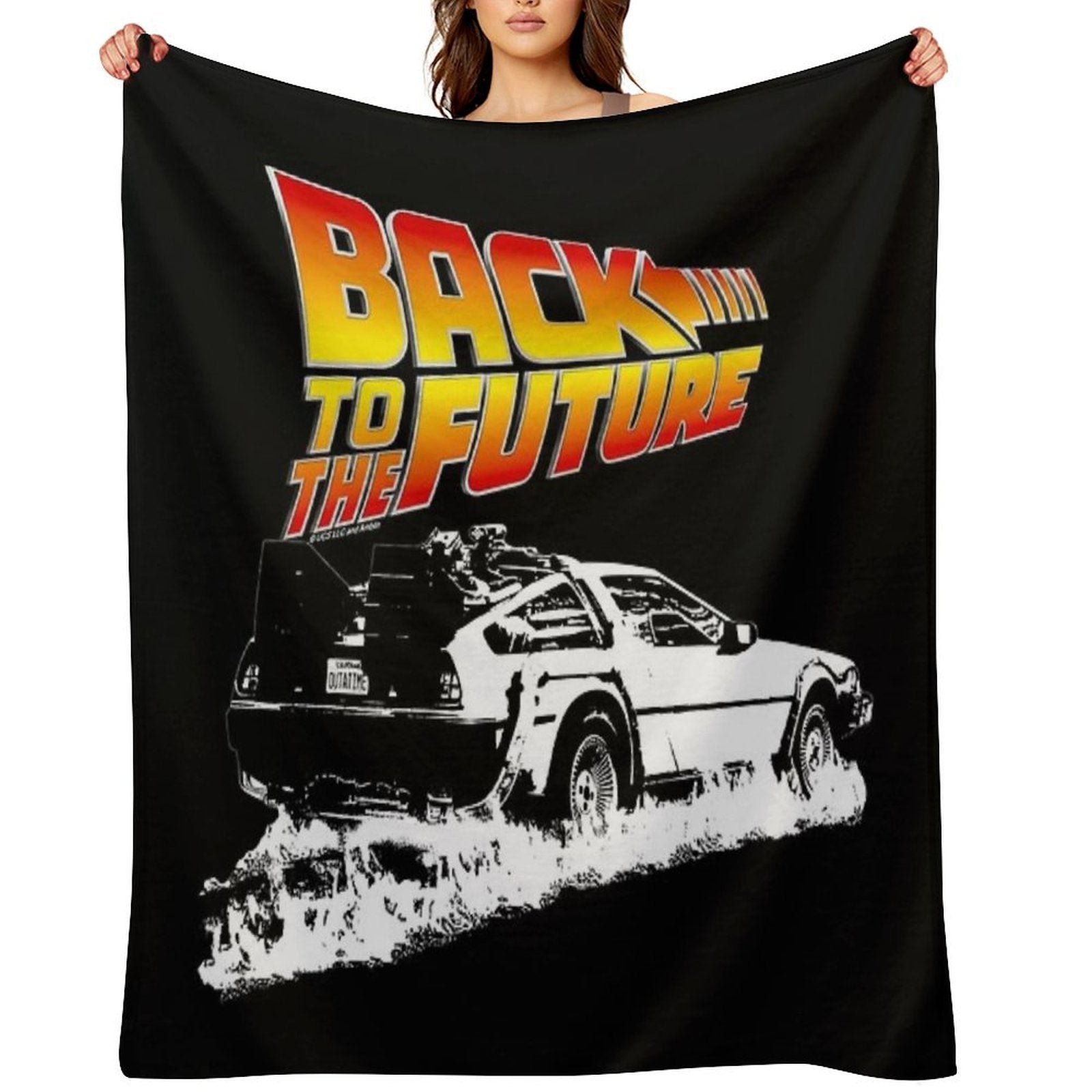 Back to The Future - DeLorean Fire Tracks White Stencil Fan Art Gift-ready Throw Blanket