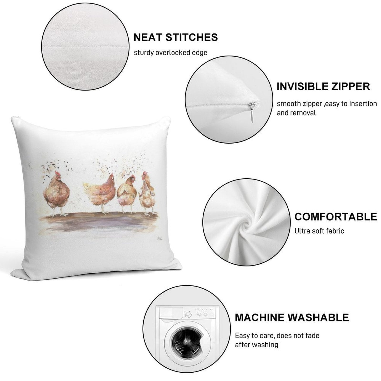 Watercolour Chickens Soft Warmth Comfort Throw Pillow