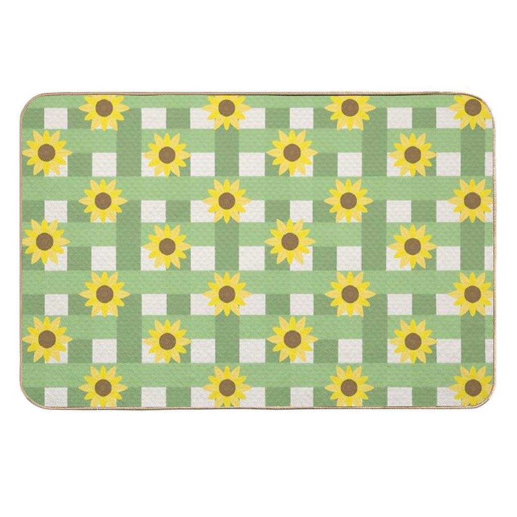Sunflower Gingham Pattern Durable Bath Mat