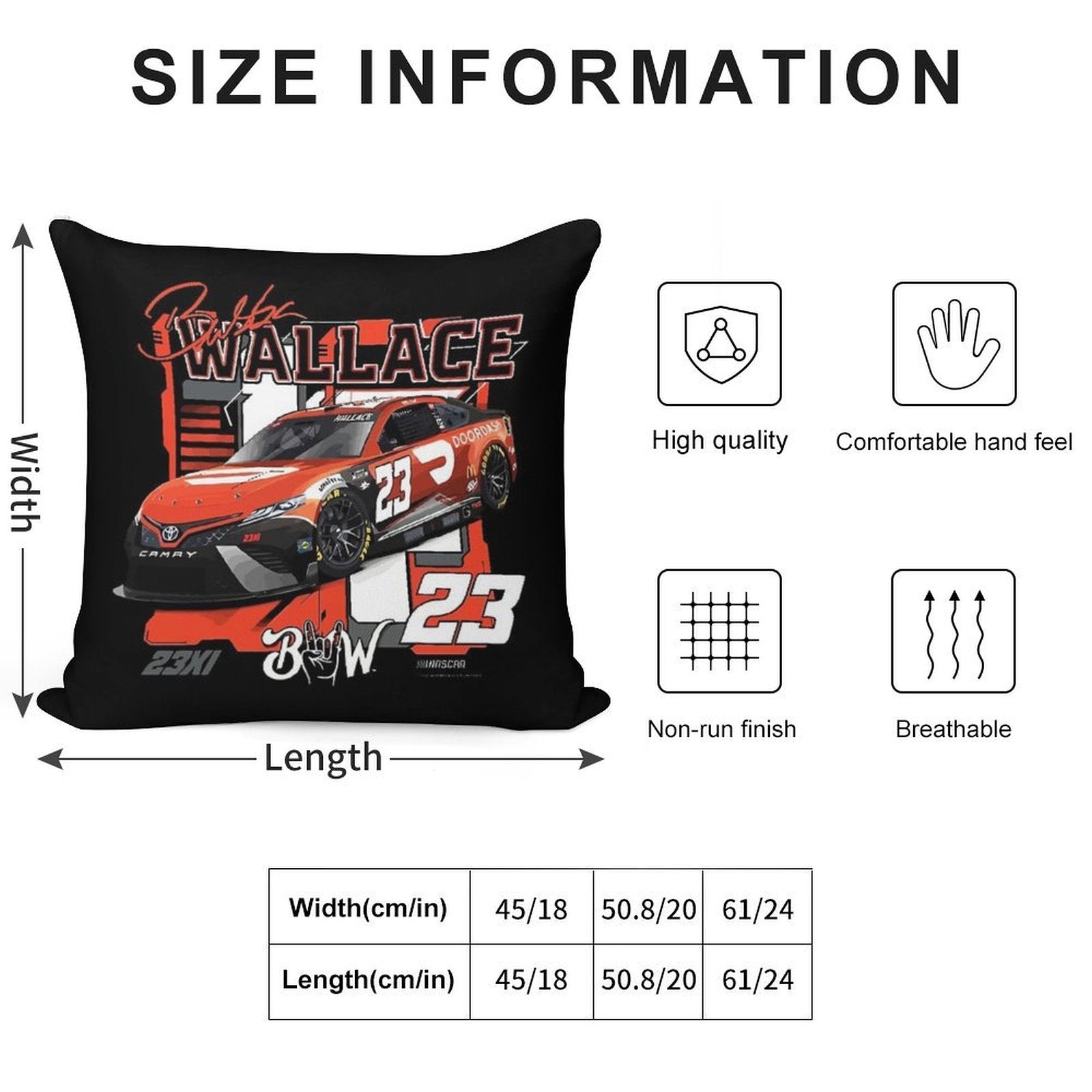 Bubba Wallace 23 Nascar Racing Car Soft Hidden Zipper Throw Pillow