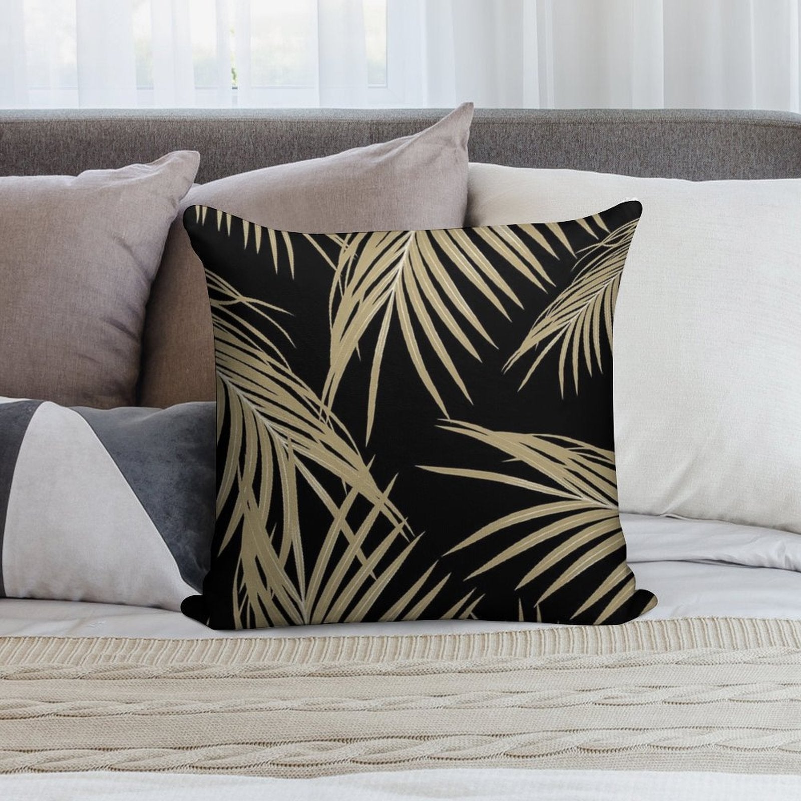 Gold Palm Leaves Dream #2 #tropical #decor #art Soft Ultra-Soft Texture Throw Pillow