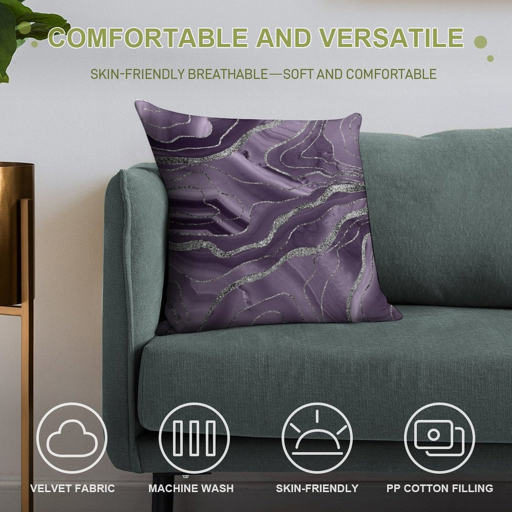 Lavender Agate Silver Glam #1 (Photo of Glitter Only - Not Reflective) Soft Hidden Zipper Throw Pillow