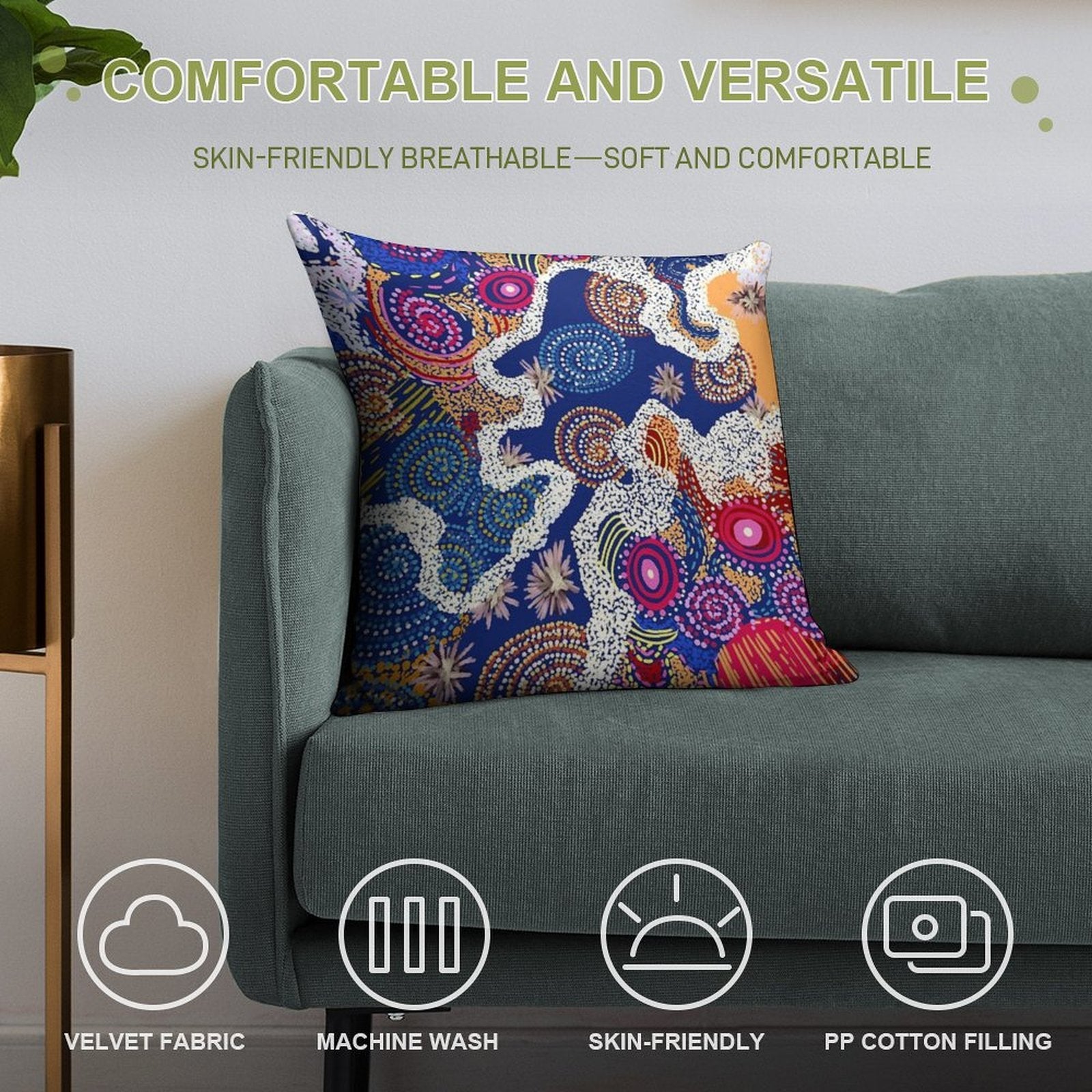 Australian Aboriginal Art V2 Soft Skin-Friendly Throw Pillow