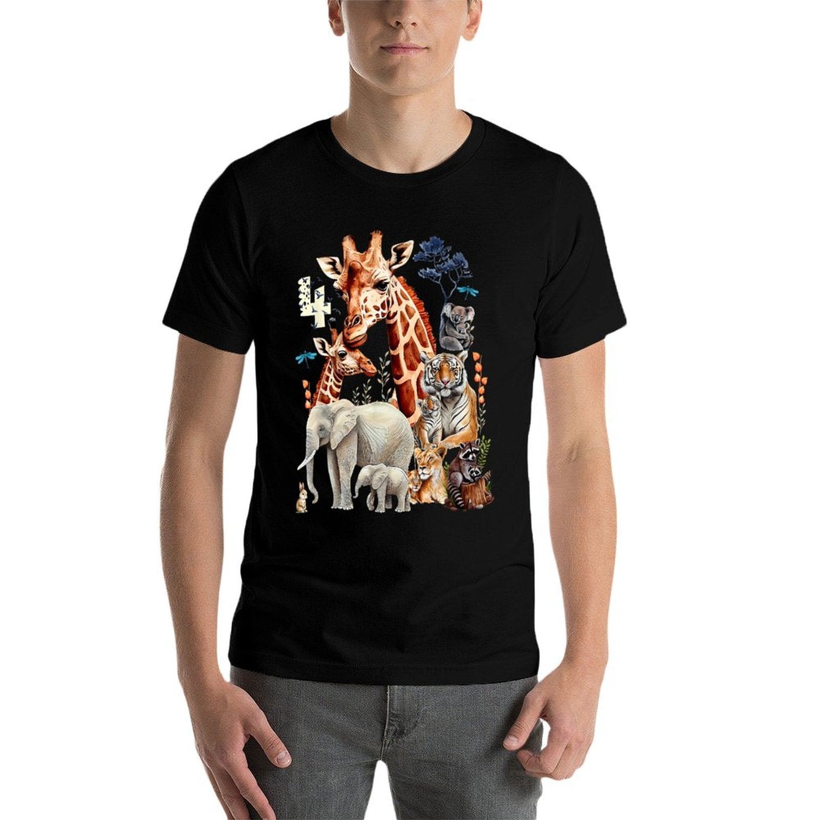 Animal Theme 4th Birthday 4 Year Old Zoo Jungle Safari Squad  Graphic-printed T-Shirt