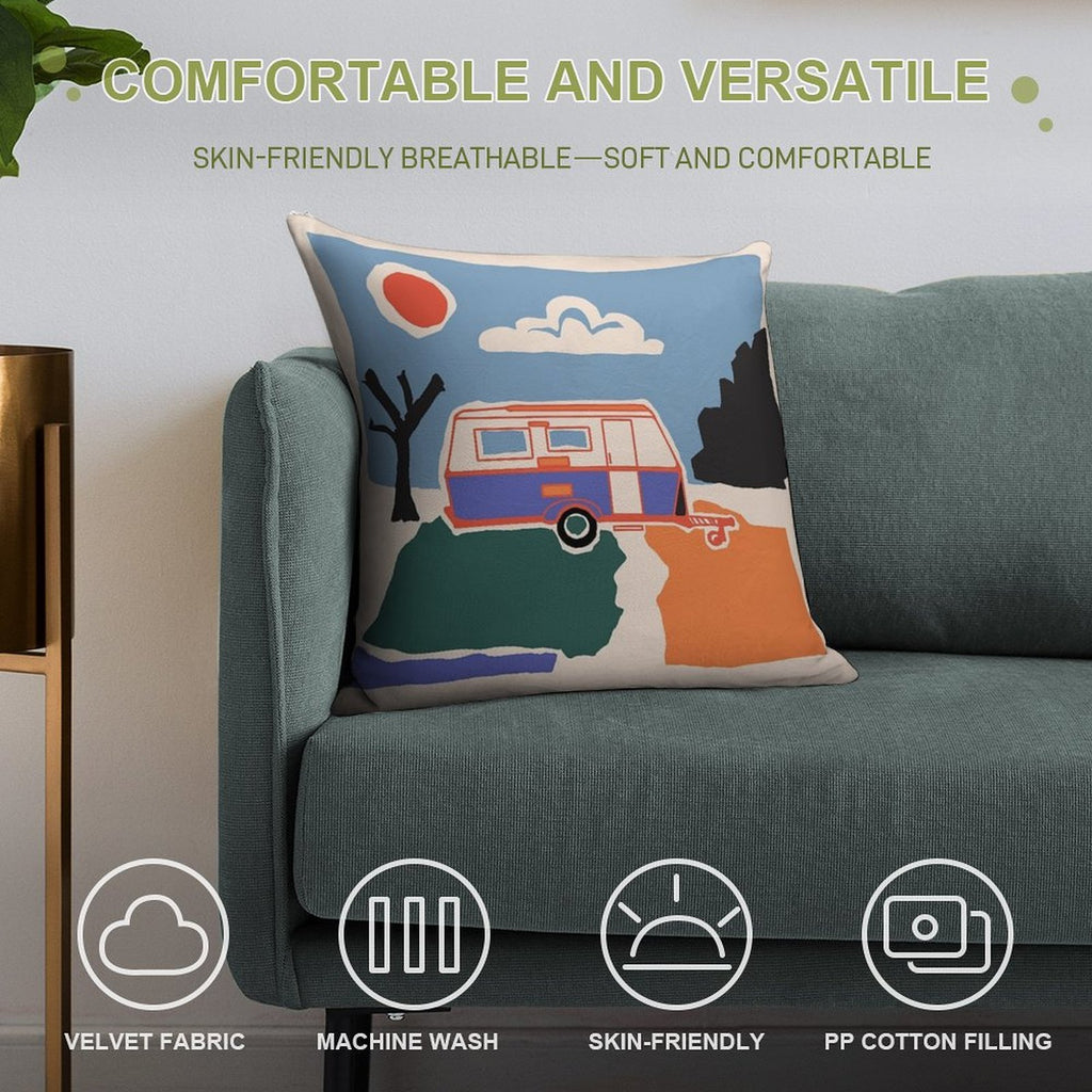 Retro Vintage Caravan Soft Durable Construction Throw Pillow