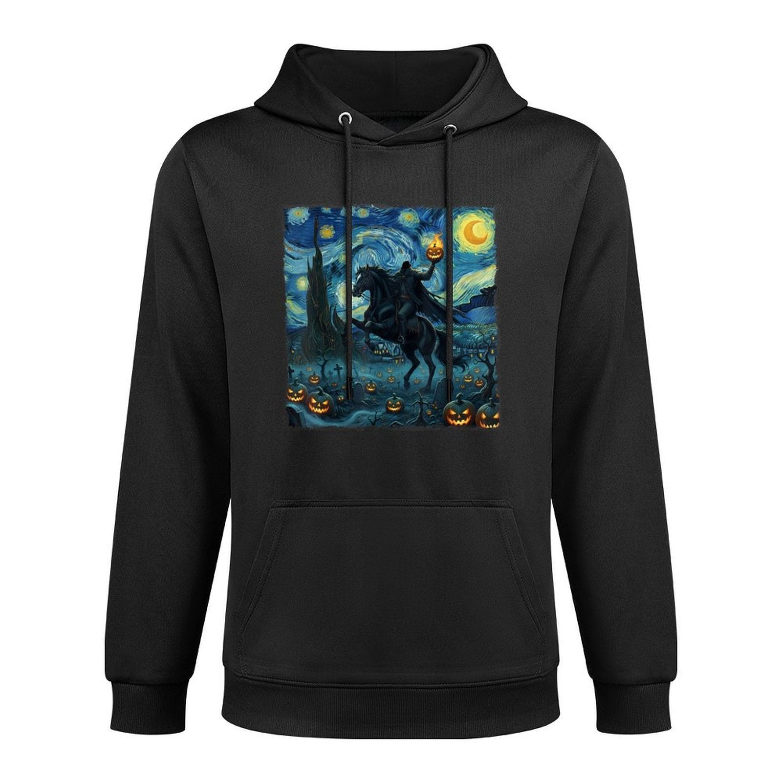 Scary Pumpkin Headless Horseman Halloween Starry Night Cotton-Polyester Blend Hoodie