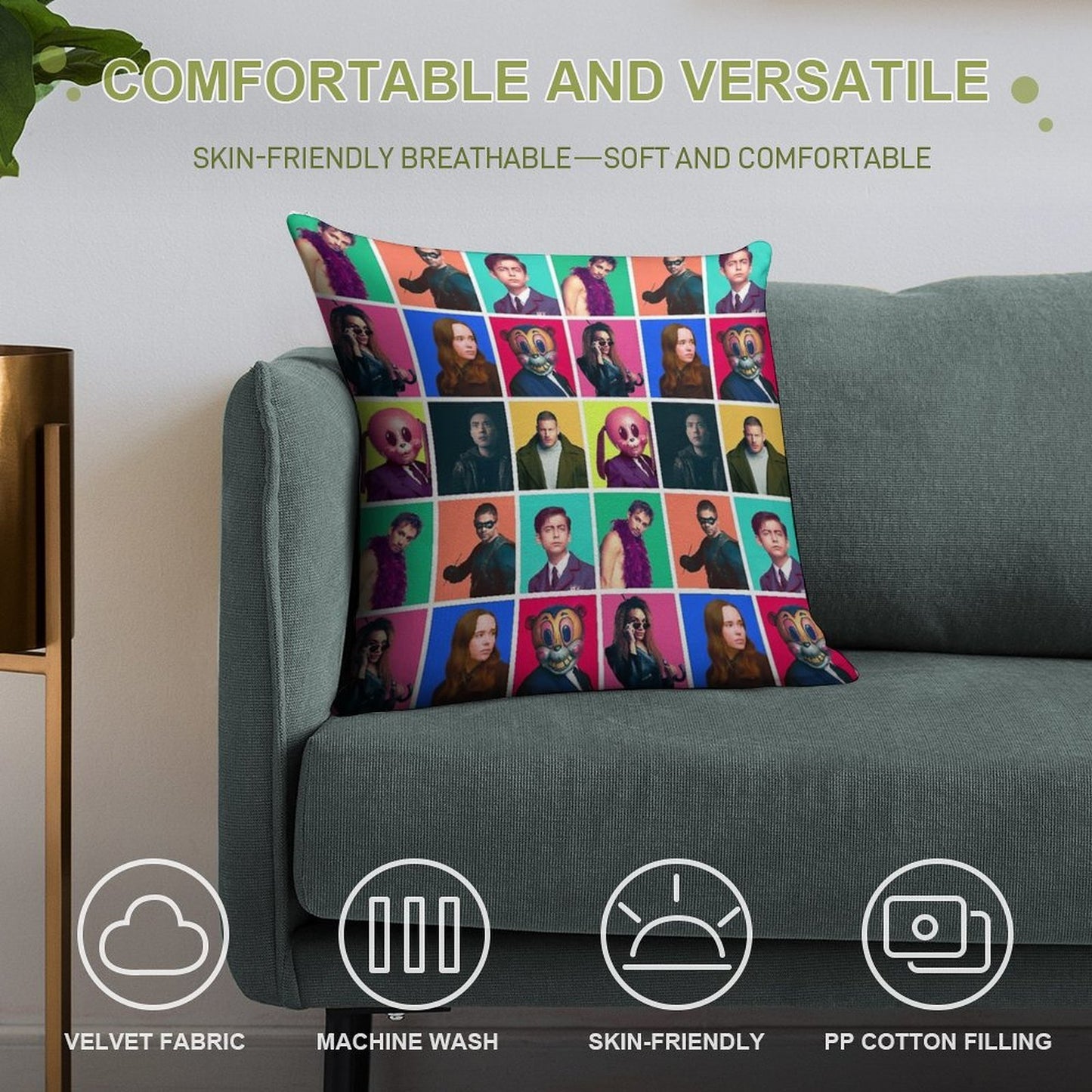 The Umbrella Academy - Character Collage Soft Shrink-Resistant Throw Pillow