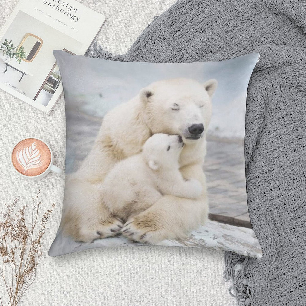 Polar Bear And Baby Soft Fade-Resistant Throw Pillow