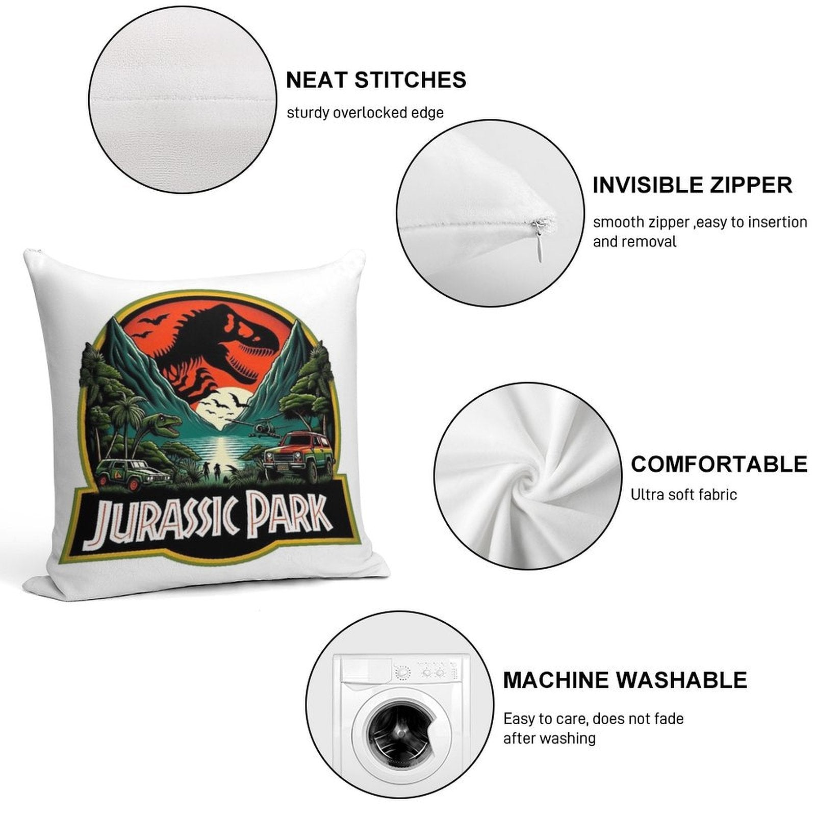 Jurassic Park Soft Shrink-Resistant Throw Pillow