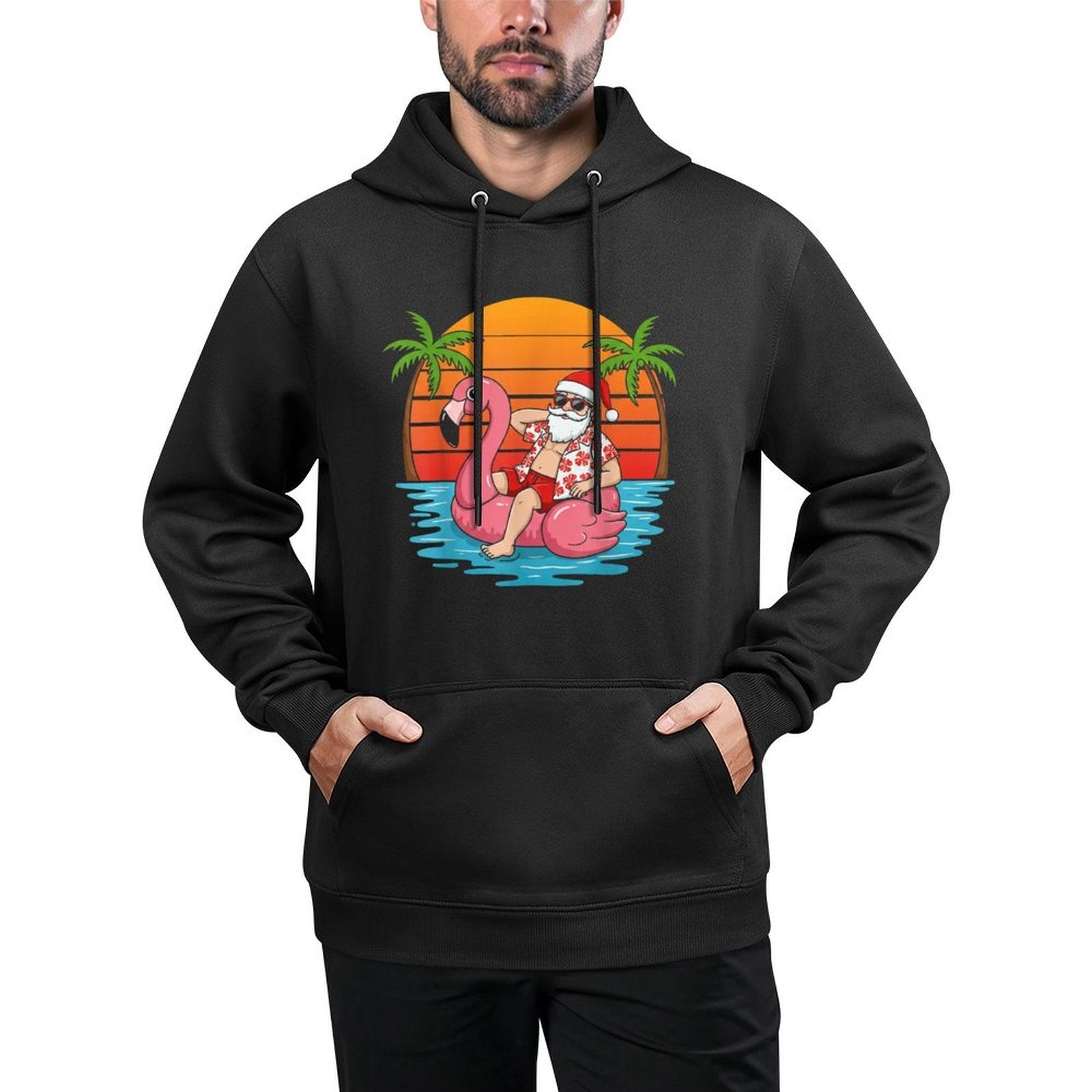 Funny Christmas in July Flamingo Santa Colorfast Hoodie