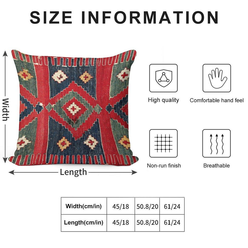 Yüncü  Antique Balikesir Turkish Kilim Print Soft Warmth Comfort Throw Pillow