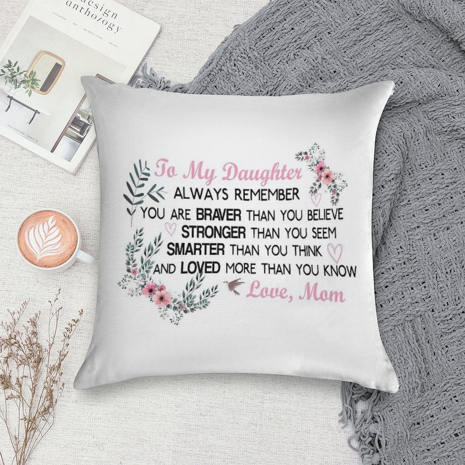 Gifts for Daughter From Mom, Daughters Birthday Gift, Heart with Inspirational Words, to My  Daughter, Body Burlap Throw Pillow Soft Anti-Pilling Throw Pillow