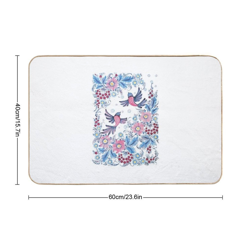 Lovebirds in Petrykivka Floral Garden  Eco-Friendly Bath Mat