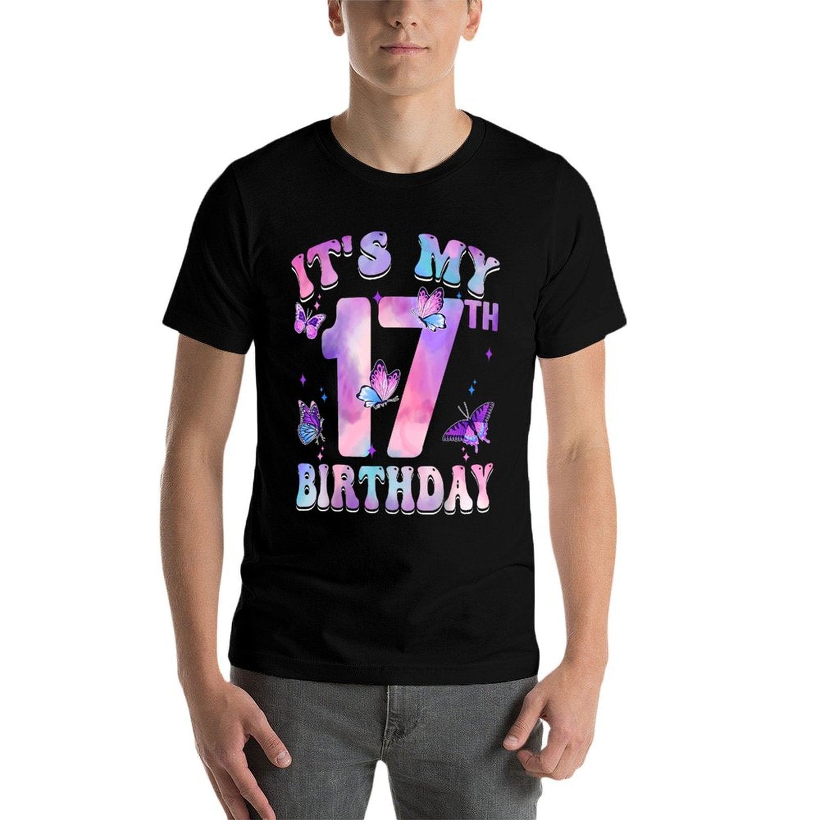 It's My 17th Birthday Butterfly Theme 17 Year Old Party Girl  Versatile T-Shirt