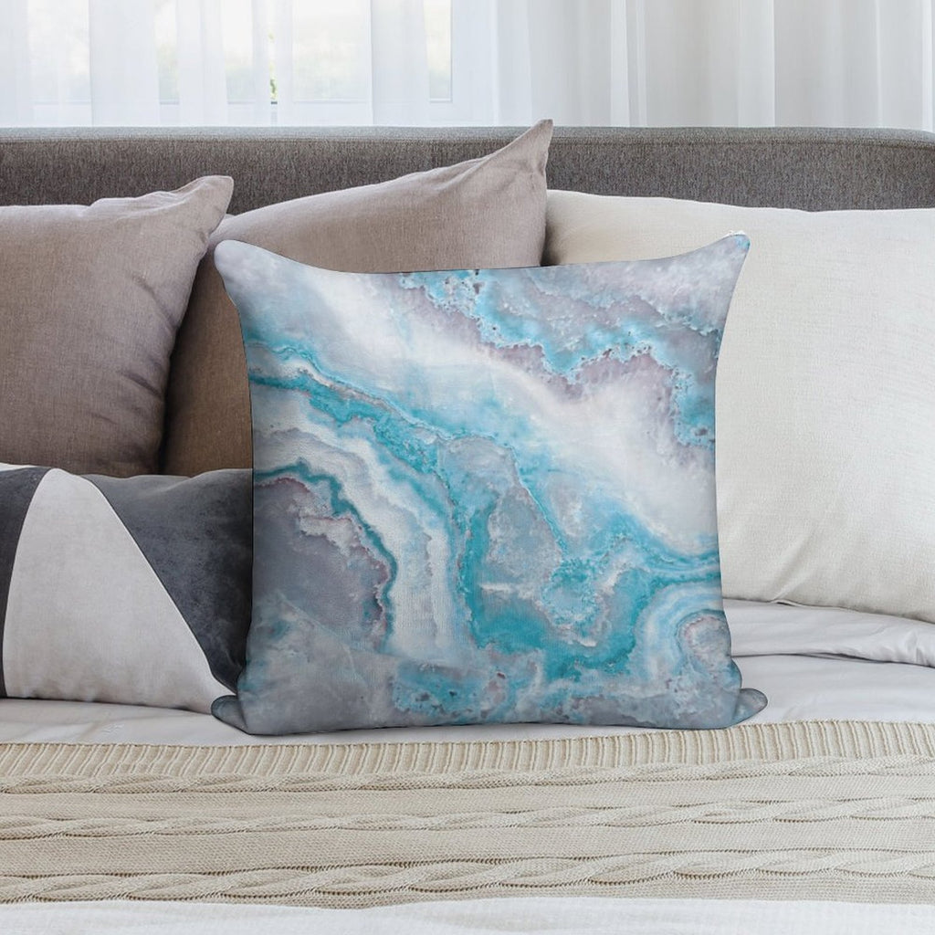 Luxury Mermaid Blue Faux Agate Marble Geode Gem Soft Easy Maintenance Throw Pillow