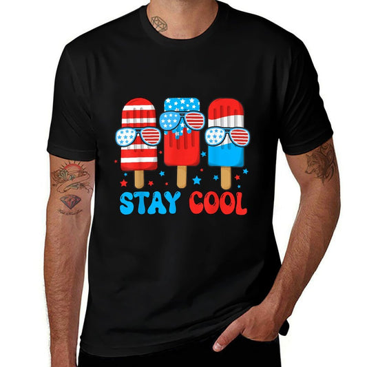 Stay Cool Popsicle Boys Men 4th July American Flag USA  Lightweight T-Shirt