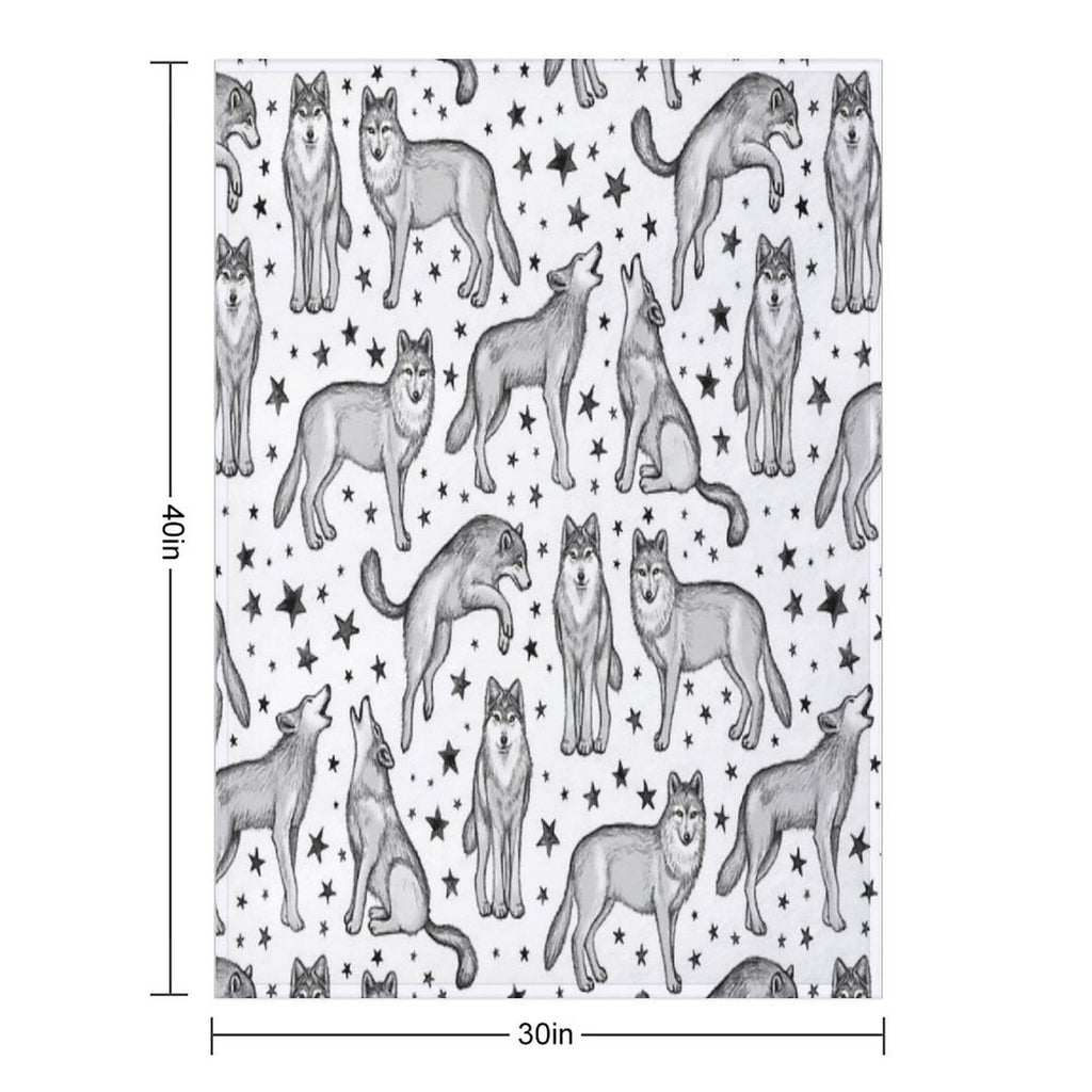 Wolves And Stars on White Quick-dry Throw Blanket