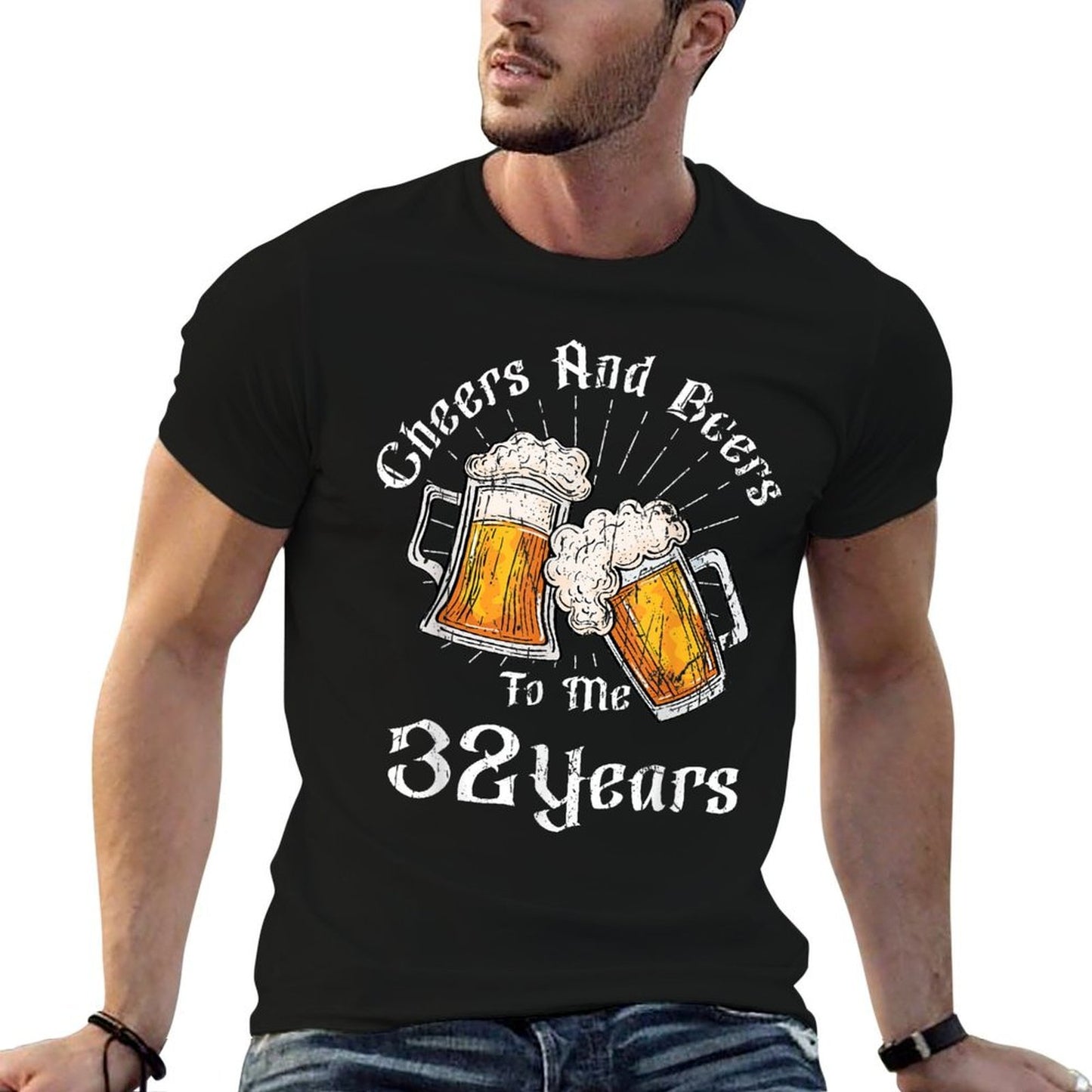 32 Years Cheers Beers Party 32nd Birthday Beer Drinker Team  Slim-fit Cut T-Shirt