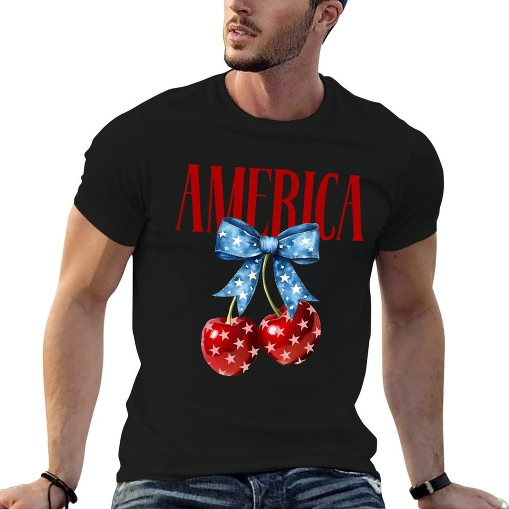 American Coquette Cherry Bow Patriotic USA 4th Of July  Eco-friendly Material T-Shirt