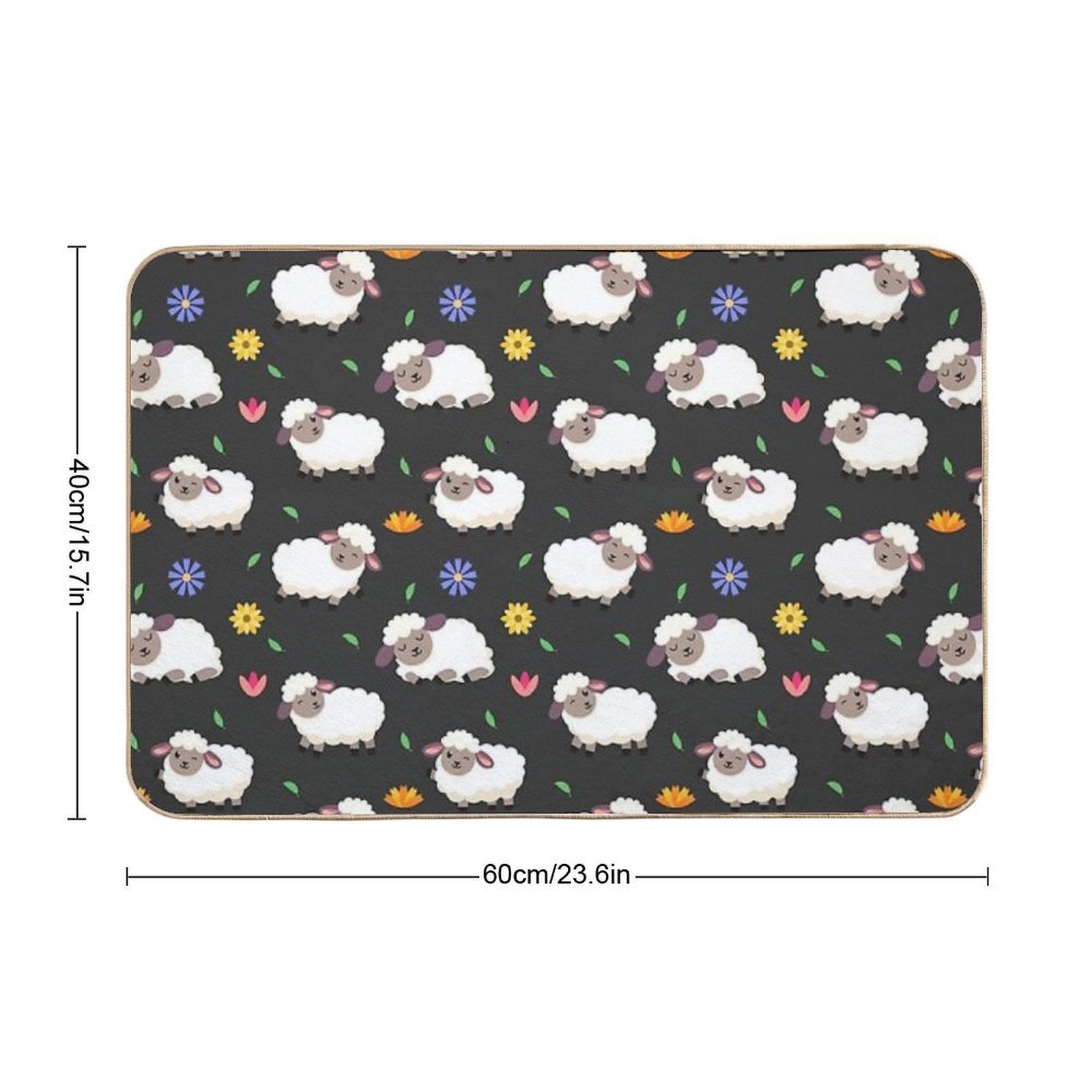 Sheeps And Flowers in Cartoon Style  Absorbent Bath Mat