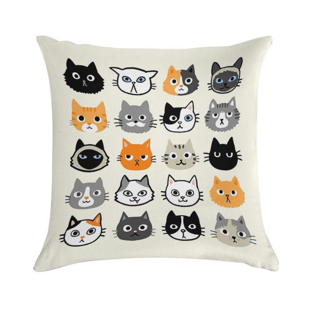 Assorted Cat Faces  Cute Quirky Kitty Cat Drawings Soft Luxury Feel Throw Pillow