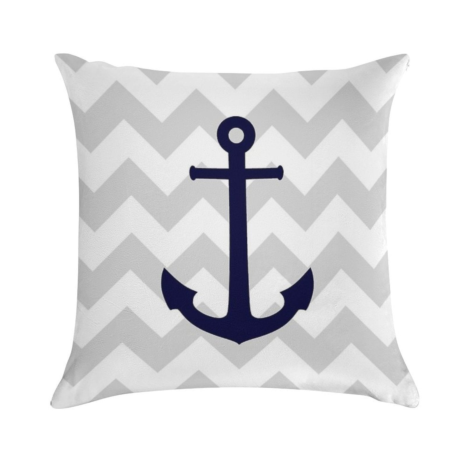 Nautical Navy Blue Anchor On Gray Chevron Soft Durable Construction Throw Pillow