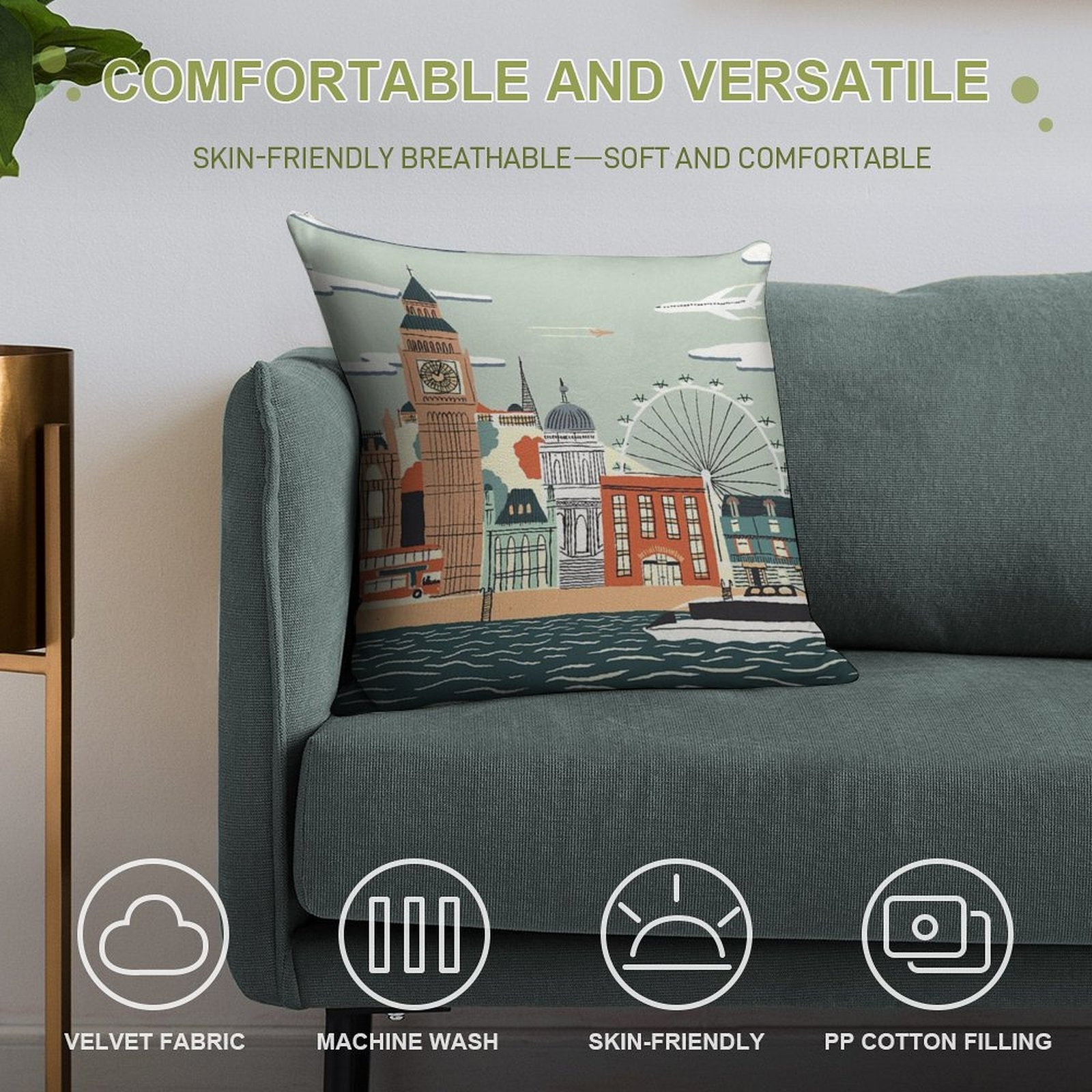 London Soft Fade-Resistant Throw Pillow