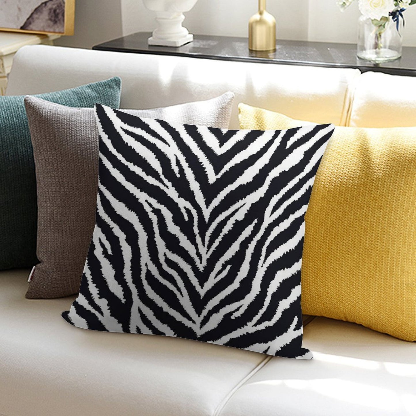 Zebra Fur Print Soft Gift Ready Throw Pillow