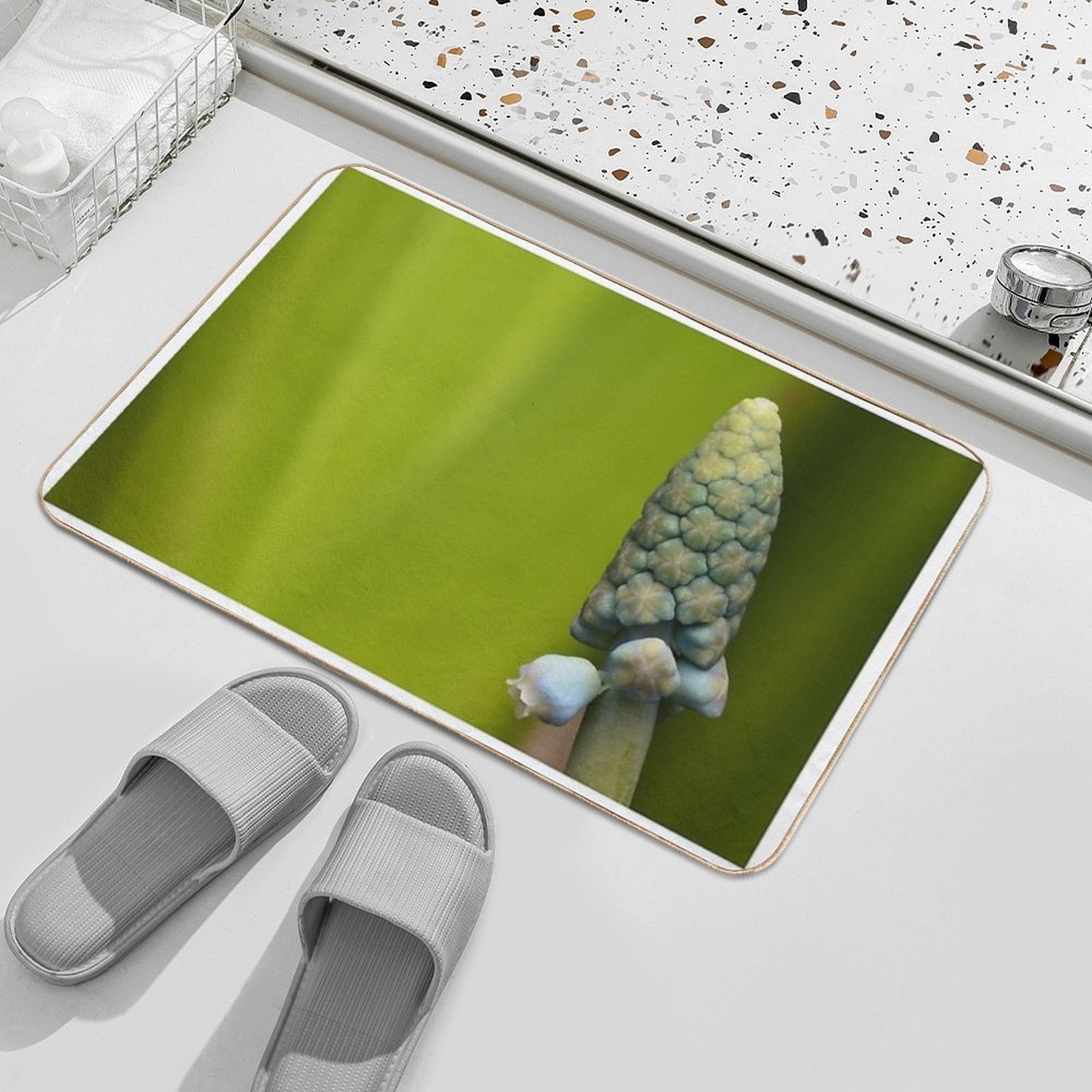 Grape Hyacinth Macro – Geometric Nature  Fade-Resistant Bath Mat