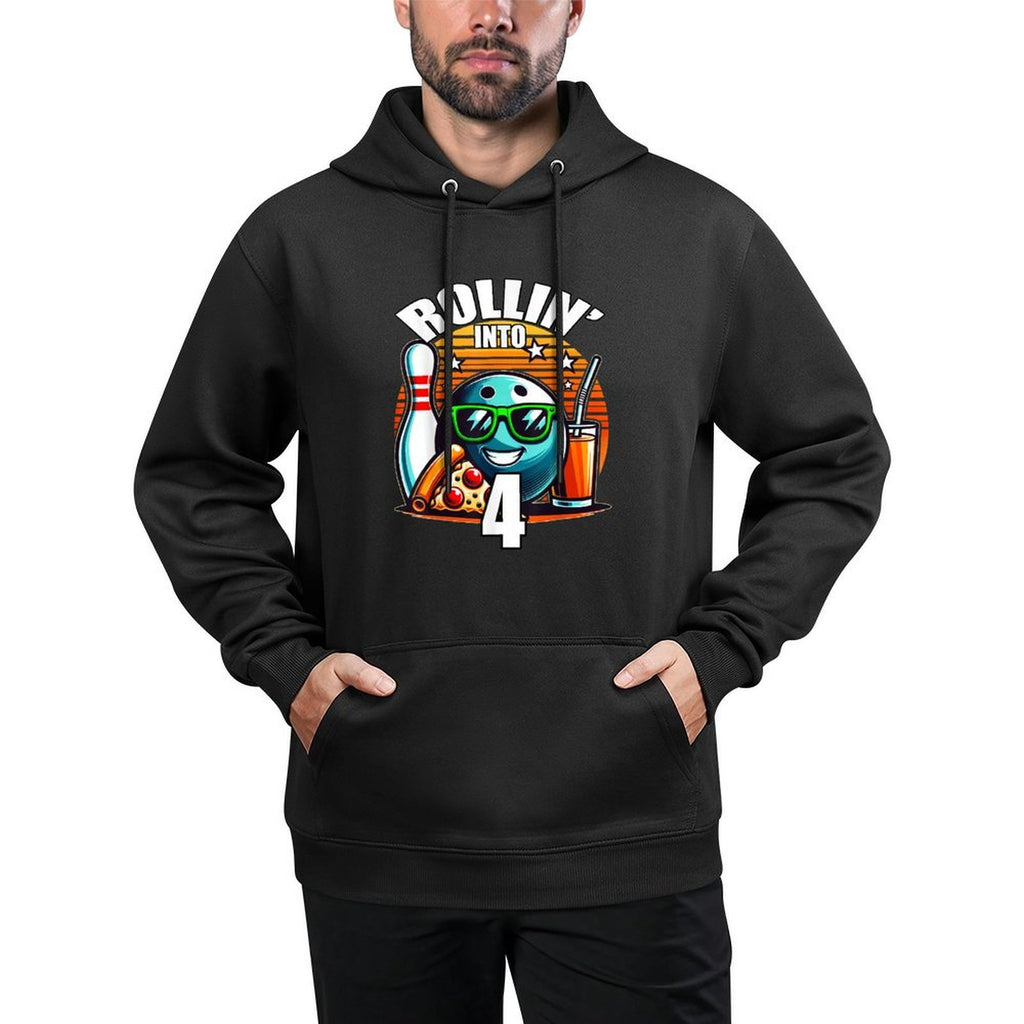 Rollin Into 4 Bowling Birthday Party 4th Birthday Retro Kids Versatile Streetwear Hoodie