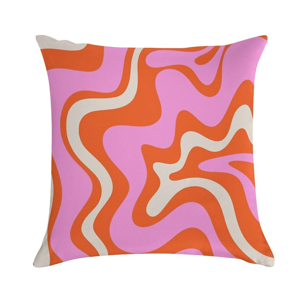 Retro Liquid Swirl Abstract Pattern Hot Pink Bright Orange Cream Soft Durable Construction Throw Pillow