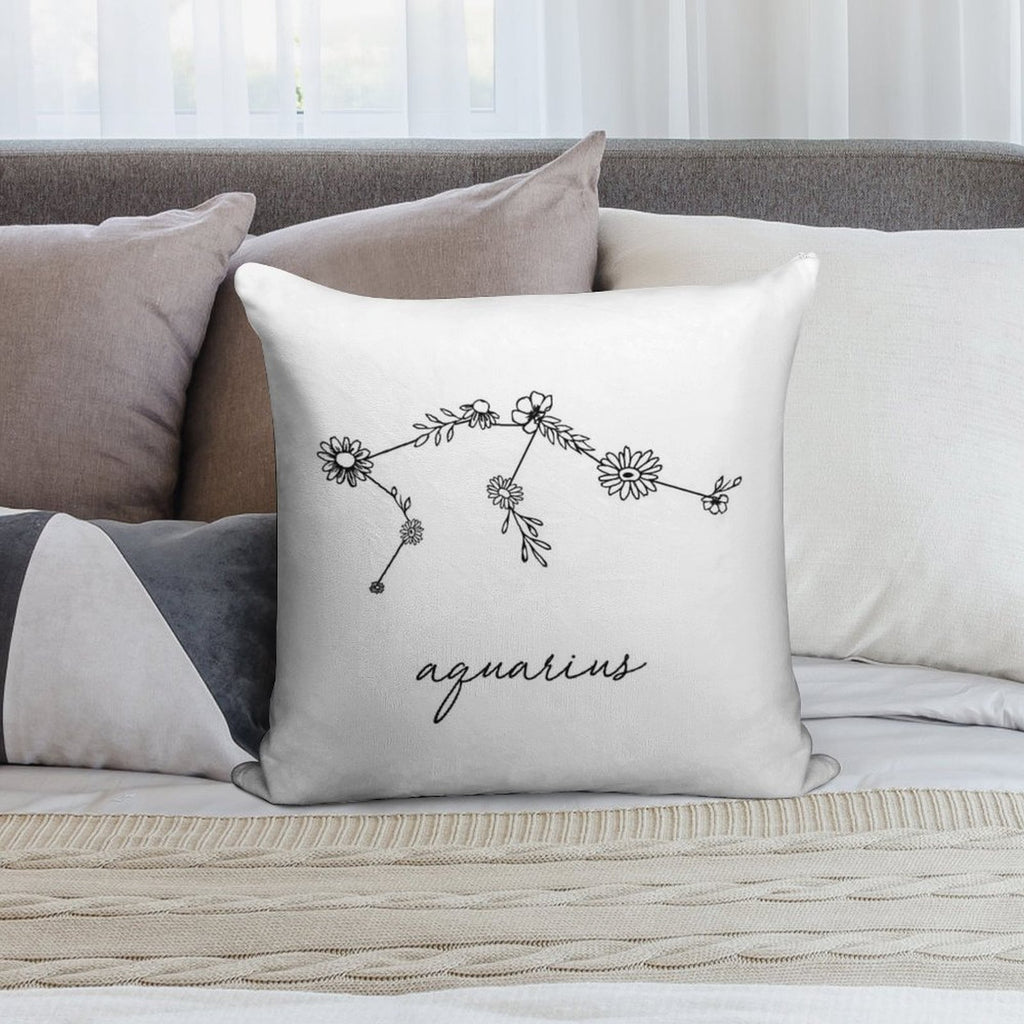 Aquarius Zodiac Wildflower Constellation Soft Durable Construction Throw Pillow