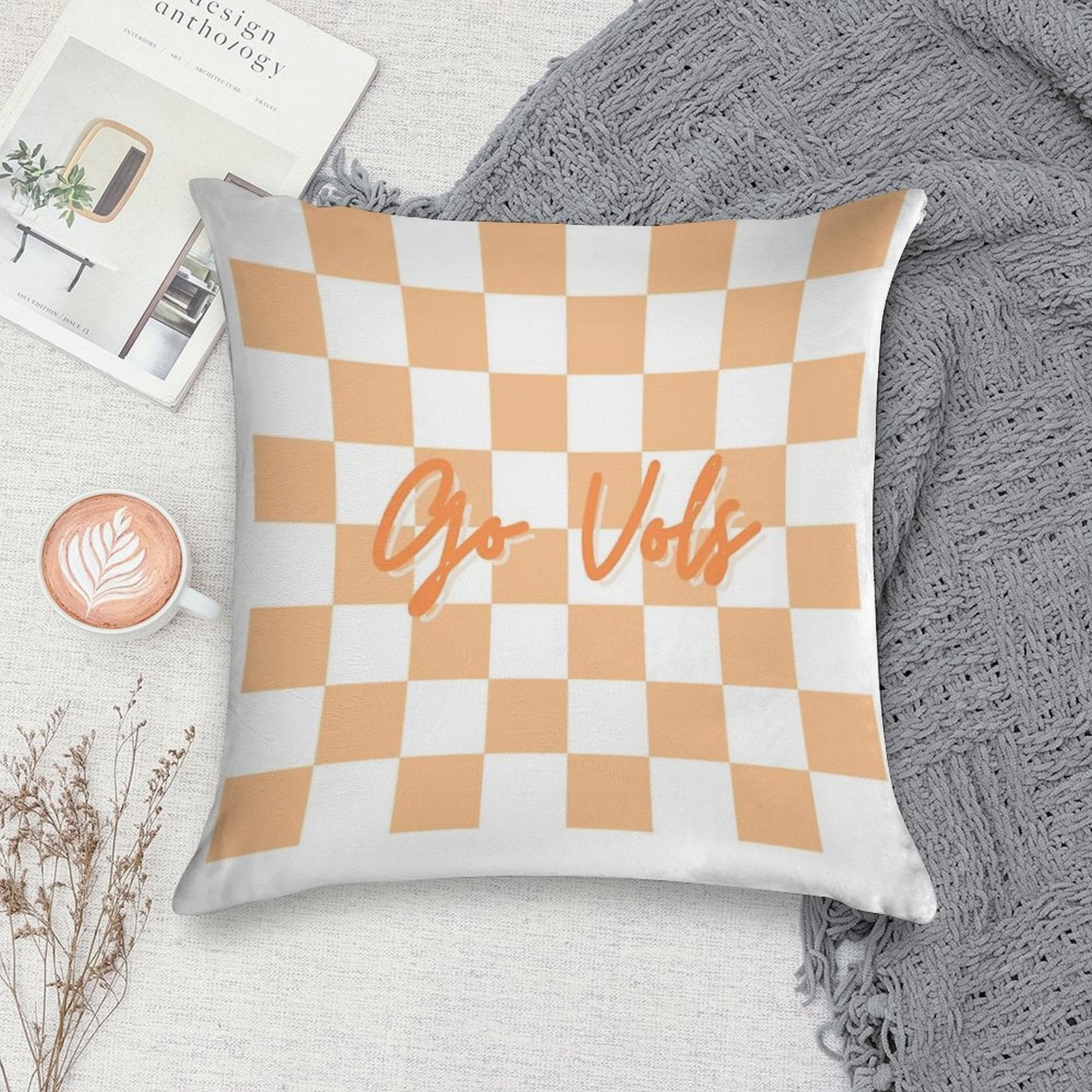 Go Vols Orange And White Checkerboard Soft Durable Construction Throw Pillow