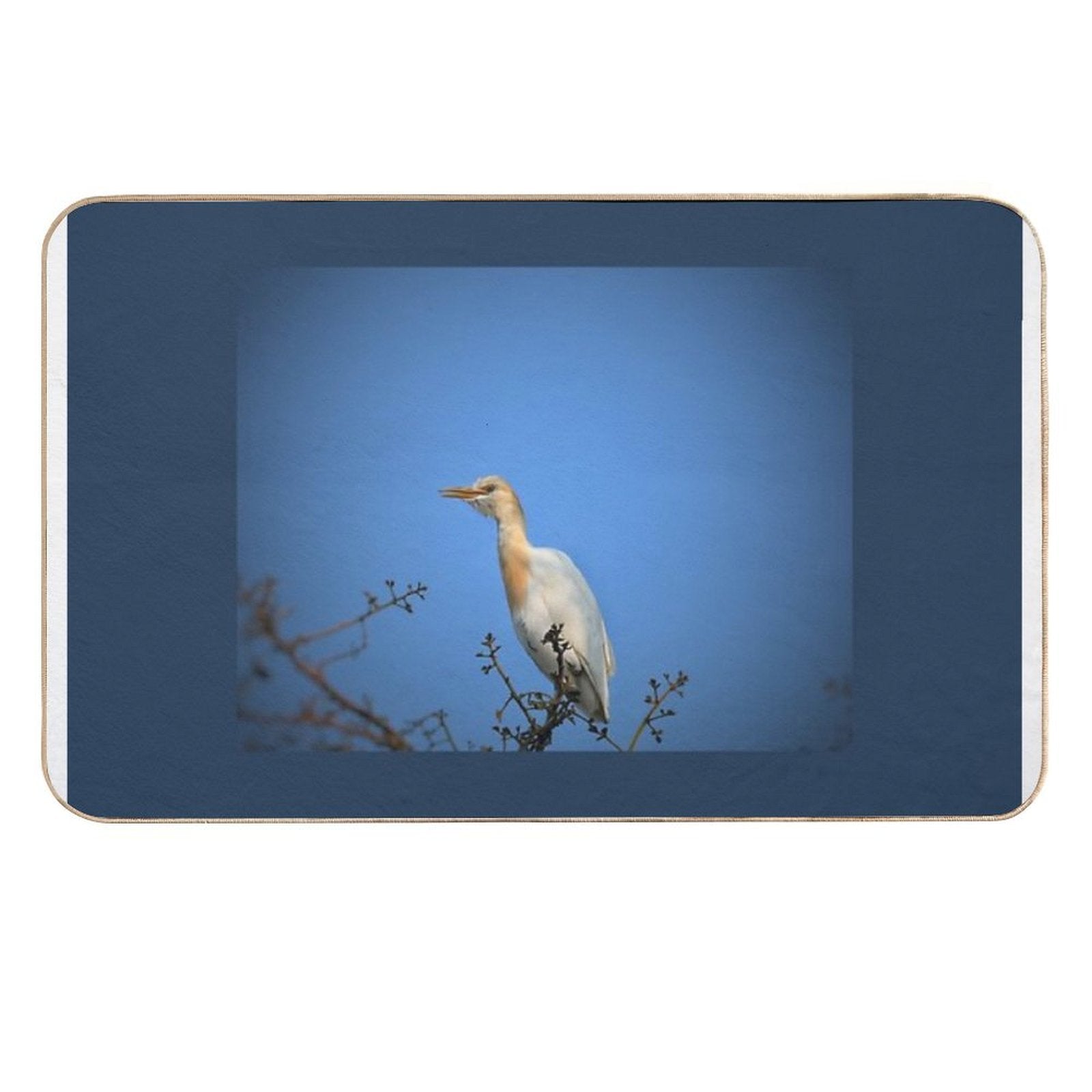 Cattle Egret Stands Gracefully in Field  Toxin-Free Bath Mat